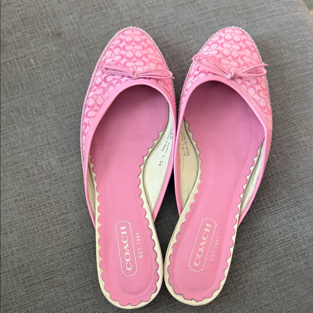 Coach Pink Signature Slide Mules Women's Slip-Ons